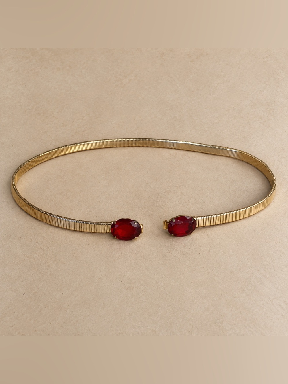 Vintage Gold-Tone Red Stone Statement Belt Adjustable 25–30”